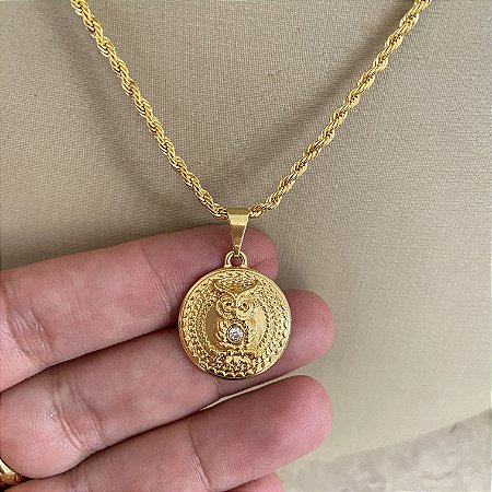 COLAR 45CM CORDÃO BAIANO 2MM CORUJA