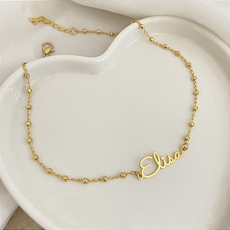 Colar 30cm Infantil Bolinha Personalizado Nome
