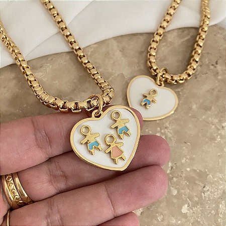 Colar 45Cm Veneziana Coração Love Filhos