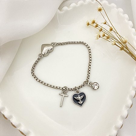 PULSEIRA PRATA FECHO IMÃ CORAÇÃO ESP.SANTO INICIAL