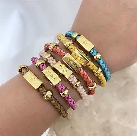 Pulseira Fecho Imã Couro Passador Palavras