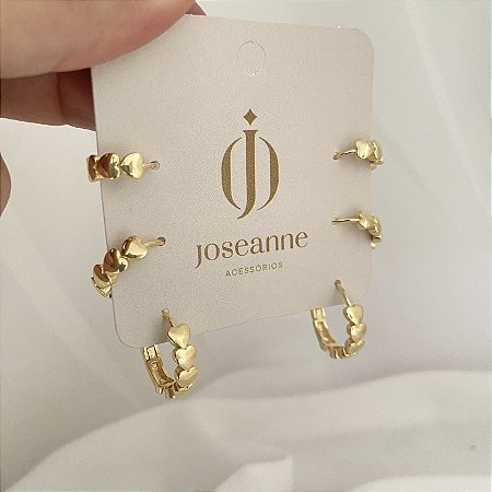 BRINCO TRIO ARGOLA MINI CORAÇÕES