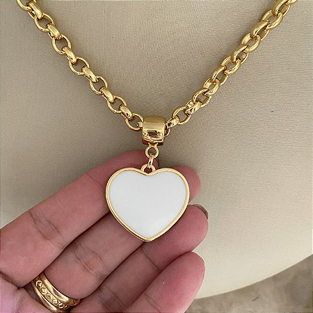 Colar 45Cm Elo Português Coração Resina Love