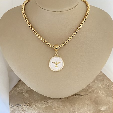 Colar 45cm Veneziana Medalha Espirito Santo