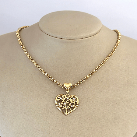 Colar 45Cm Elo Port Coração Arvore
