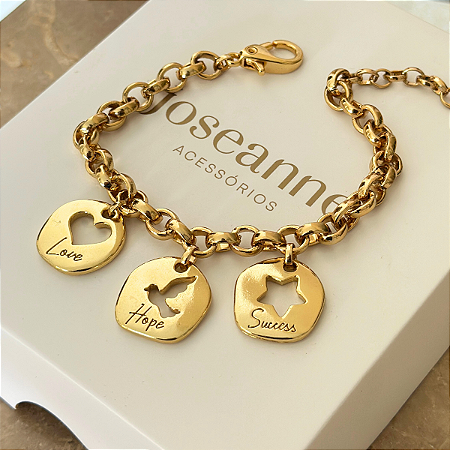 Pulseira Elo Português Amor Sucesso Esperança