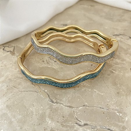 Bracelete Ondulado Resina Glitter