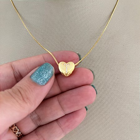 COLAR 40CM VENEZIANA CORAÇÃO INICIAL ZIRCONIA
