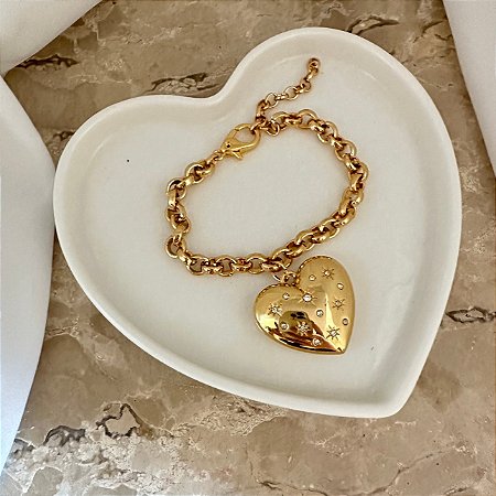 Pulseira Elo Português Coração Estrelas Cristal