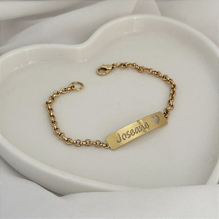 Pulseira Elo Português Placa Personalizada Nome