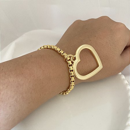 Pulseira Veneziana Grossa Coração Vazado