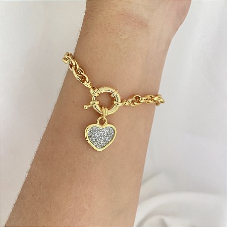 Pulseira Elo Duplo Fecho Boia Coração