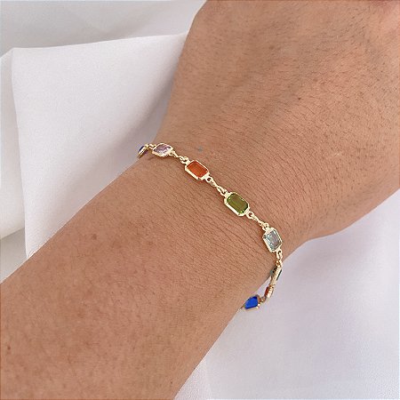 Pulseira Pedras Quadradas Coloridas