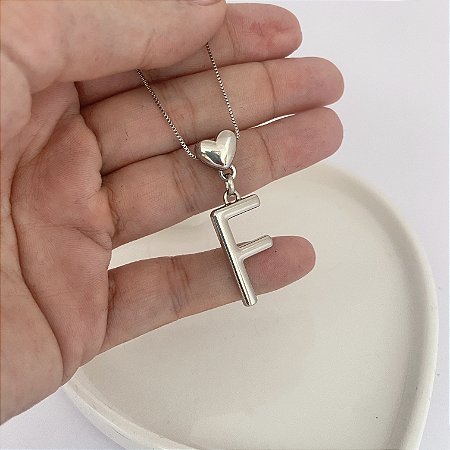 Colar 45Cm Veneziana Coração Inicial Prata