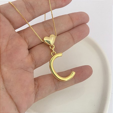 Colar 45Cm Veneziana Coração Inicial Dourado