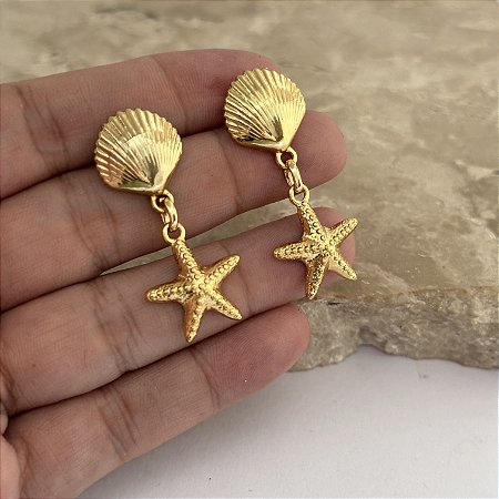 Brinco Concha Com Estrela Do Mar
