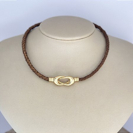 Choker 35Cm Couro Fecho De Imã Laço