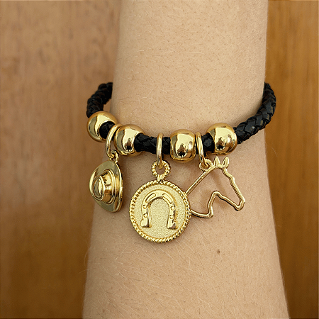 Pulseira Couro Berloques Country