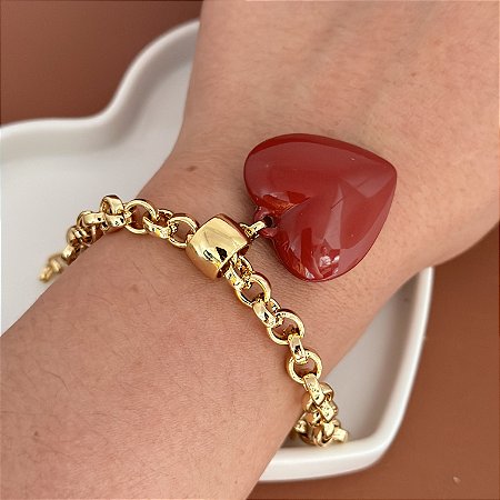 Pulseira Elo Português Coração Cheio Grande