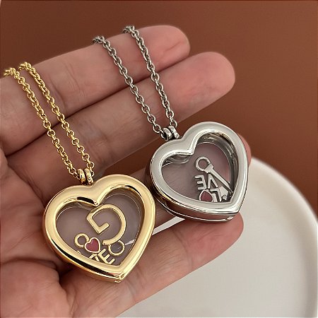 Colar 70Cm Coração Capsula Prata Love Inicial