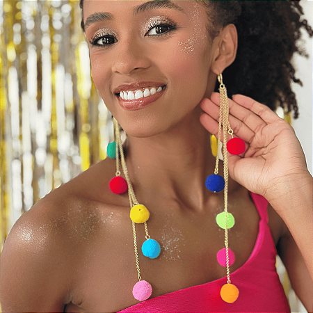 Brinco Carnaval PomPom 2cm Colorido