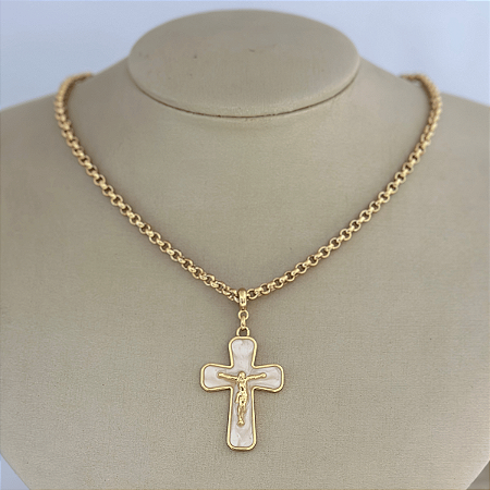Colar 45cm Elo Portugues Medio Ping Crucifixo