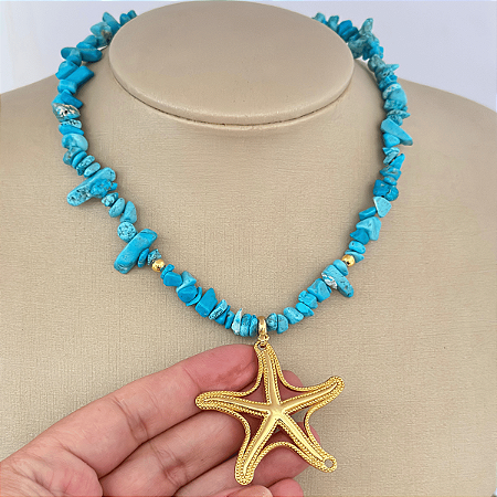 Colar 45cm Pedras Estrela Do Mar