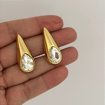 Brinco Gota Pedra Cristal