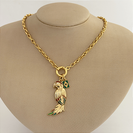 Colar 40cm Elo Duplo Pingente Arara Brasil