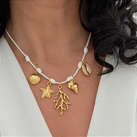 Colar 40cm Fio 6 Nós Pingentes Fundo do Mar