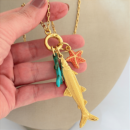 Colar 60cm Kartier Peixe Sardinha Fundo do Mar