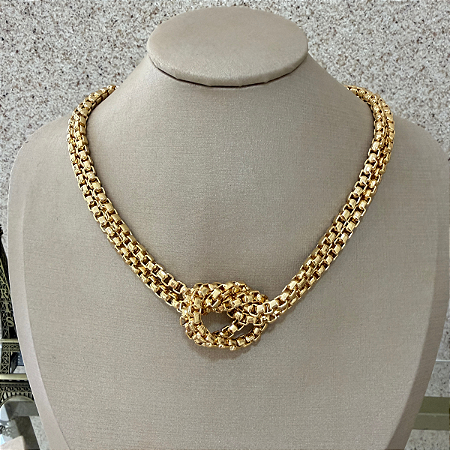 Colar 40cm Veneziana Grossa Dupla Detalhe Nó