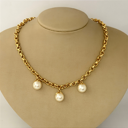 Colar 50cm Elo Portugues Bolas Perolas