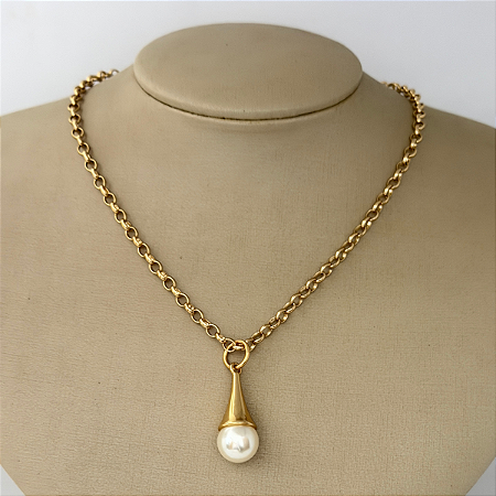Colar 45cm Elo Português Gota Perola