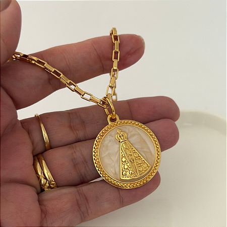 Colar 40cm Elo Quadrado Nossa Senhora Aparecida