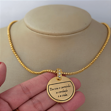 Colar 45cm Placa Mensagem Religiosa
