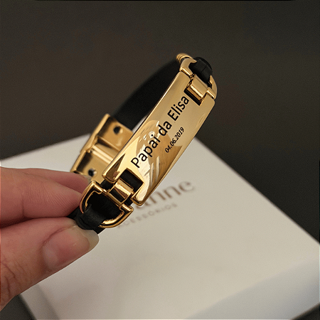 Pulseira Masc Fecho Imã Placa Personalizado a Laser