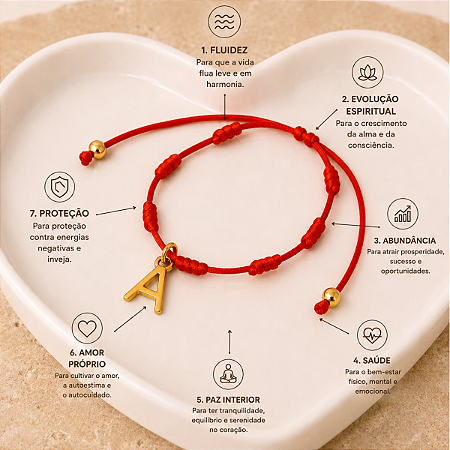 Pulseira 7 Nós Vermelha Kabbalah Proteção Com Inicial Do Nome