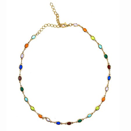 Choker Pedras Coloridas Joseanne Acessorios Presentes Semi Joias Moda Feminina Infantil Moda Masculina