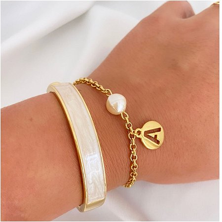 Pulseira Madrinha Pérola Com Inicial do Nome