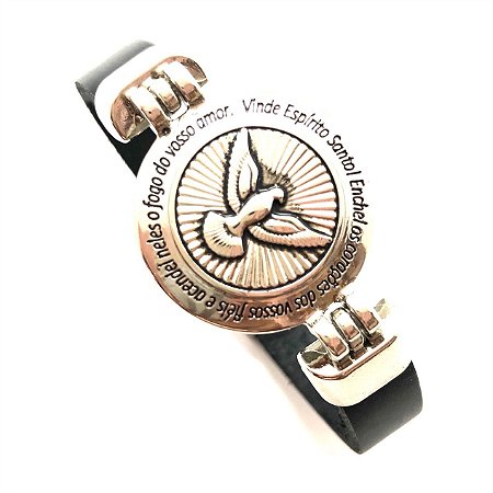 Pulseira Masc Fecho Imã Couro Espirito Santo