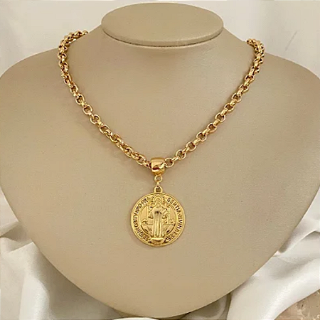 Colar 45Cm Elo Portugues Medalha São Bento