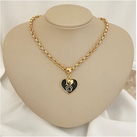 Colar 45Cm Elo Português Mosq Coração I Love Pet