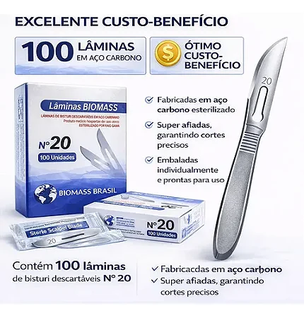 Lâmina de Bisturi Aço Carbono nº 20 - Biomass