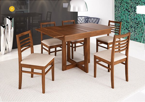 Mesa Extensível de madeira + 4 Cadeiras de Madeira - Sambelar Móveis