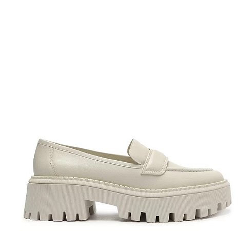 Mocassim Branco Couro Sola Tratorada Tira