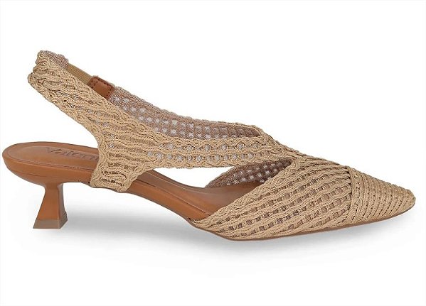 Slingback Tramada Salto Baixo Valentina Bege