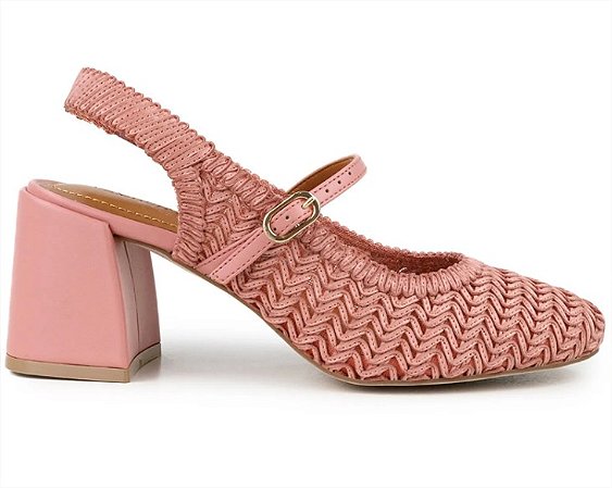 Slingback Mary Jane Tramada Salto Bloco Valentina