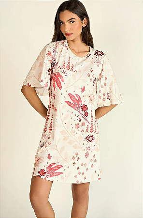 Vestido Zinco Curto Decote Redondo Básico Cru