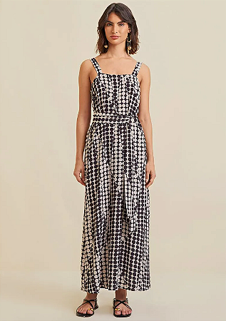 Vestido Morena Rosa Longo Decote Reto Com Faixa Preto